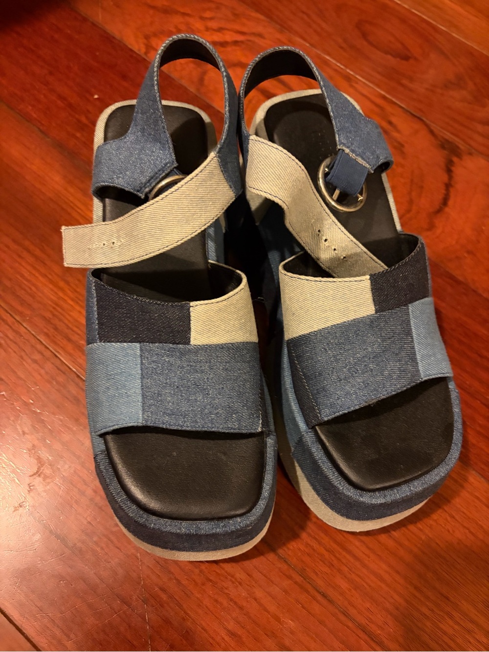 Current Mood Patchwork Denim Platform Sandal - Blue & Light Blue - Picture 3 of 4